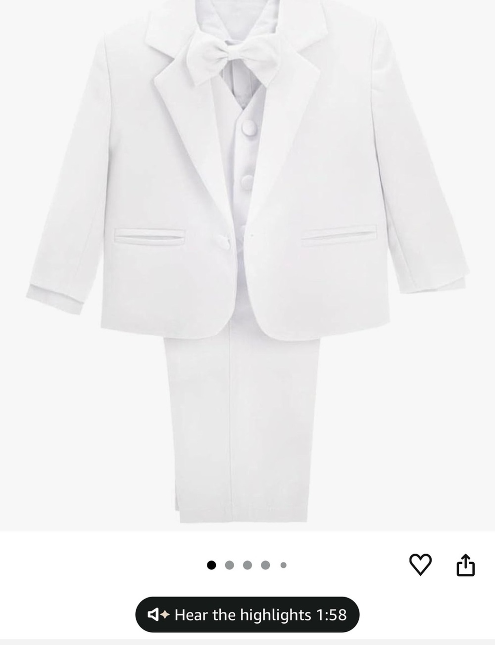 Classic White Boys' Suit with Bow Tie
